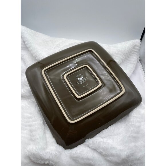 Pier 1 Hibiscus Square Plate Brown Turquois Dinner Discontinued Pattern Set of 4 - Picture 3 of 8